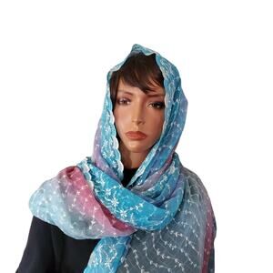 Pink Blue White Extra Large Embroidered Wrap Chapel Veil Mantilla Head Covering
